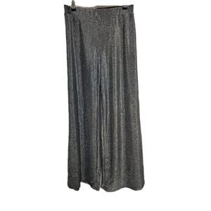 Final Touch Women’s Wide Leg Pants L Silver Black Sparkle Elastic Waist NWOT